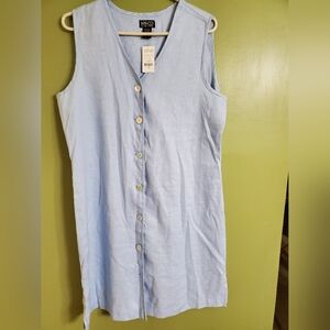 Light Blue Sleeveless 100% Linen Button-Down Dress